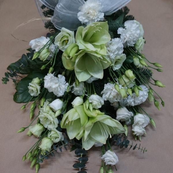 Green and white funeral bouquet